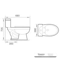 YS22207T 2 részes kerámia WC, szorosan összekapcsolt S-trap szifonikus WC;