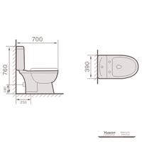 YS22210S Retro dizájn 2 részes kerámia WC, szorosan összekapcsolt P-csapdás mosdó WC;