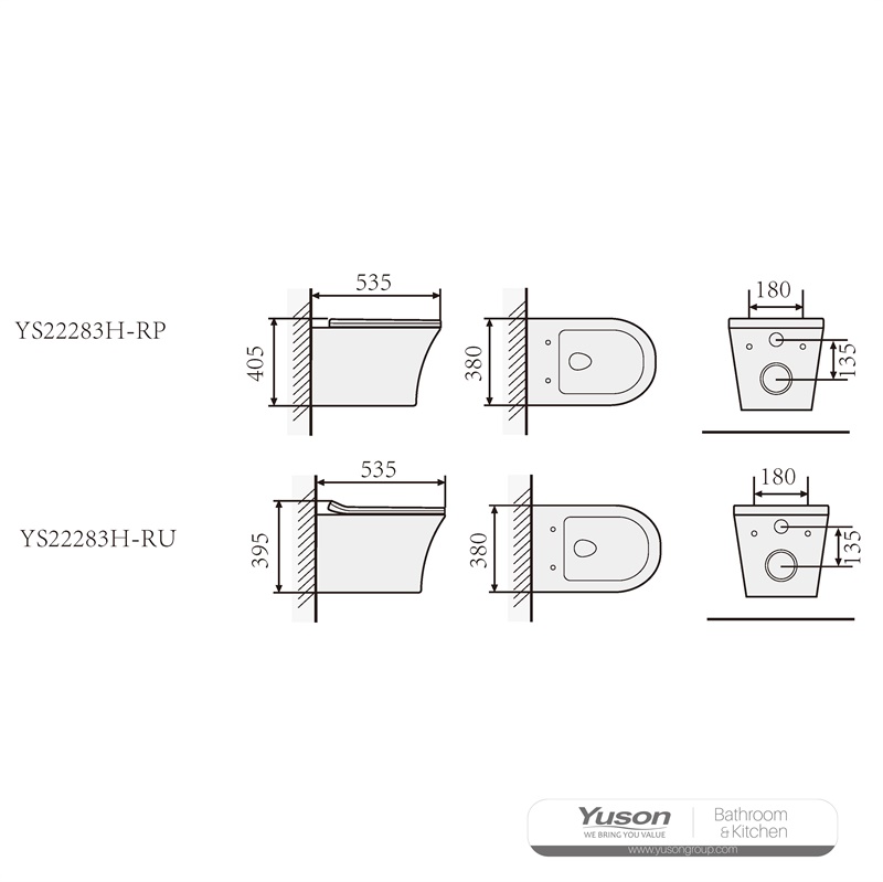 YS22283H Fali kerámia WC, Perem nélküli Fali WC, lemosó;