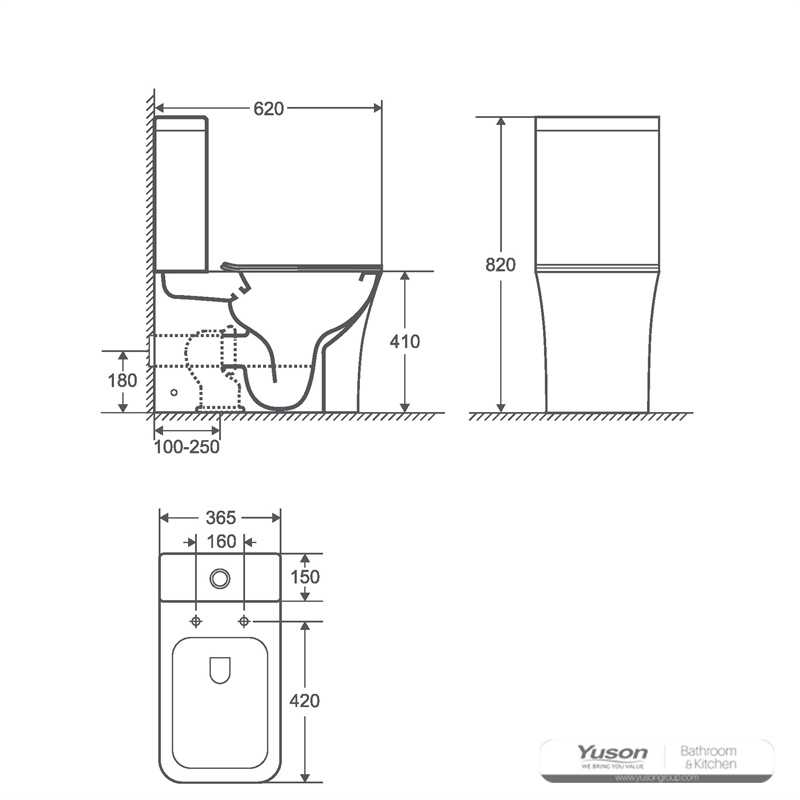 YS22291P2 2 részes keret nélküli kerámia WC, P-csapdás lemosó WC;
